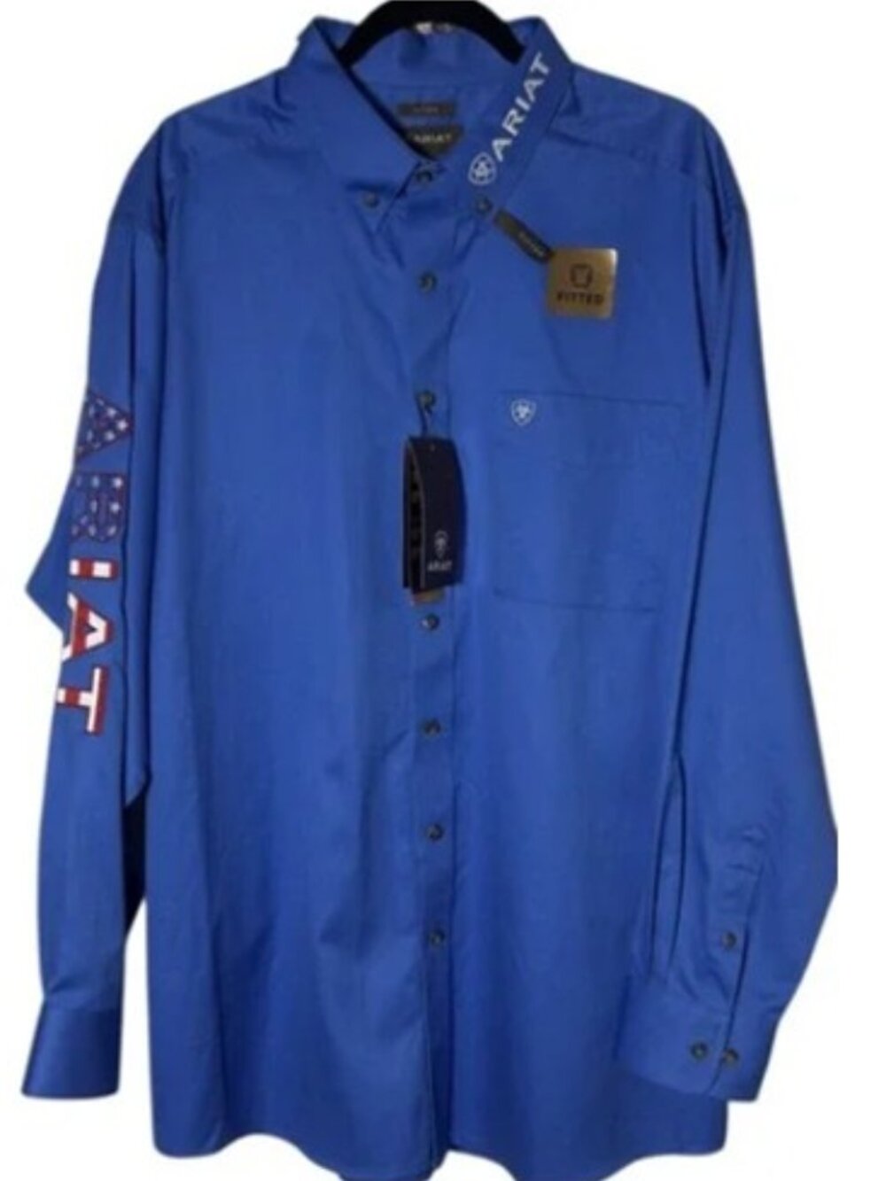 ARIAT Team Logo Twill Classic Rodeo Shirt Blue w/USA Flag-XXL **NEW** W/Tag
